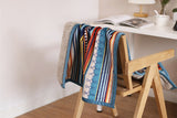 Double-Sided Geometric & Plush Throw Blanket - Warm 70x100cm Multi-Use Wrap(Color stripes/Back side light brown) - Side View