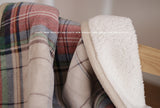 Double-Sided Geometric & Plush Throw Blanket - Warm 70x100cm Multi-Use Wrap(Red checkered/reverse white) - Front View