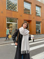 Luxury Cashmere Blend Scarf, Large 200x70cm Fringed Scarf (Ivory)