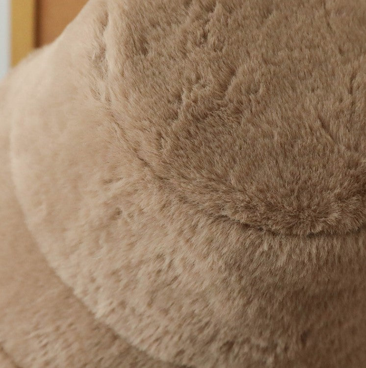 Plush Bucket Hat with Ear Flaps ,Warm Furry Winter Hat in Grey-One size (54-59cm) adjustable