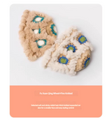 Plush Floral Bucket Hat,Warm Crocheted Winter Hat in White Pink-Hat circumference: 56-60cm - Top-Down View