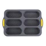 Grey 6-hole silicone baking mold, perforated loaf pan 37.5 cm x 24.5 cm, suitable for bread and cakes (sold in sets of 2)