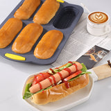 Grey 6-hole silicone baking mold, perforated loaf pan 37.5 cm x 24.5 cm, suitable for bread and cakes (sold in sets of 2) - Front View