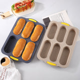 Grey 6-hole silicone baking mold, perforated loaf pan 37.5 cm x 24.5 cm, suitable for bread and cakes (sold in sets of 2) - Side View