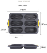 Grey 6-hole silicone baking mold, perforated loaf pan 37.5 cm x 24.5 cm, suitable for bread and cakes (sold in sets of 2) - 45-Degree Angle