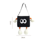 White Cute Cartoon Car Trash Bin with Adjustable Strap - Water-Repellent Corduroy (19x24cm) - Front View