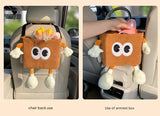 White Cute Cartoon Car Trash Bin with Adjustable Strap - Water-Repellent Corduroy (19x24cm) - 45-Degree Angle