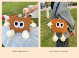 White Cute Cartoon Car Trash Bin with Adjustable Strap - Water-Repellent Corduroy (19x24cm) - Rear View