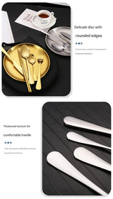 6-Piece Portable Stainless Steel Cutlery Set with Plate and Bag - Gold, Great for Camping and Travel (Teaspoon)