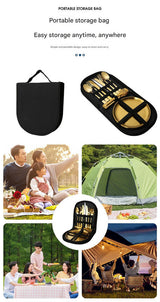6-Piece Portable Stainless Steel Cutlery Set with Plate and Bag - Gold, Great for Camping and Travel (Teaspoon)