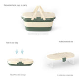 Foldable Picnic Basket with Tray - 16.5L Capacity, White Green, Perfect for Camping and Outdoor Gatherings - Front View