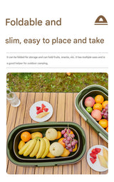 Foldable Picnic Basket with Tray - 16.5L Capacity, White Green, Perfect for Camping and Outdoor Gatherings - Top-Down View