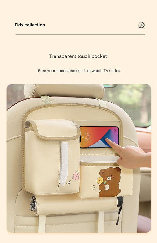 Car Seat Back Organizer with Practical design-Multi-Pocket Storage for Tissues and Gadgets-Black