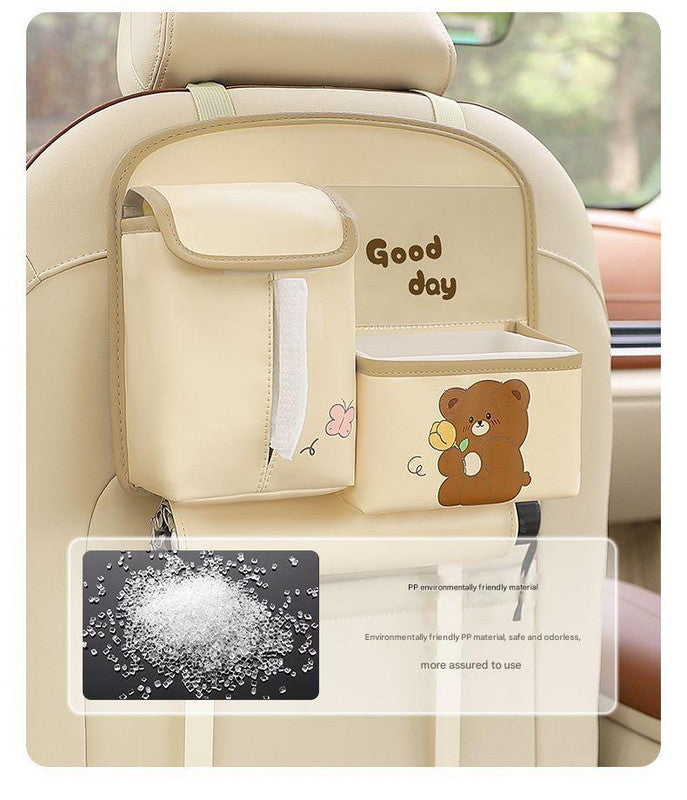 Car Seat Back Organizer with Practical design-Multi-Pocket Storage for Tissues and Gadgets-Cute bear(Brown)