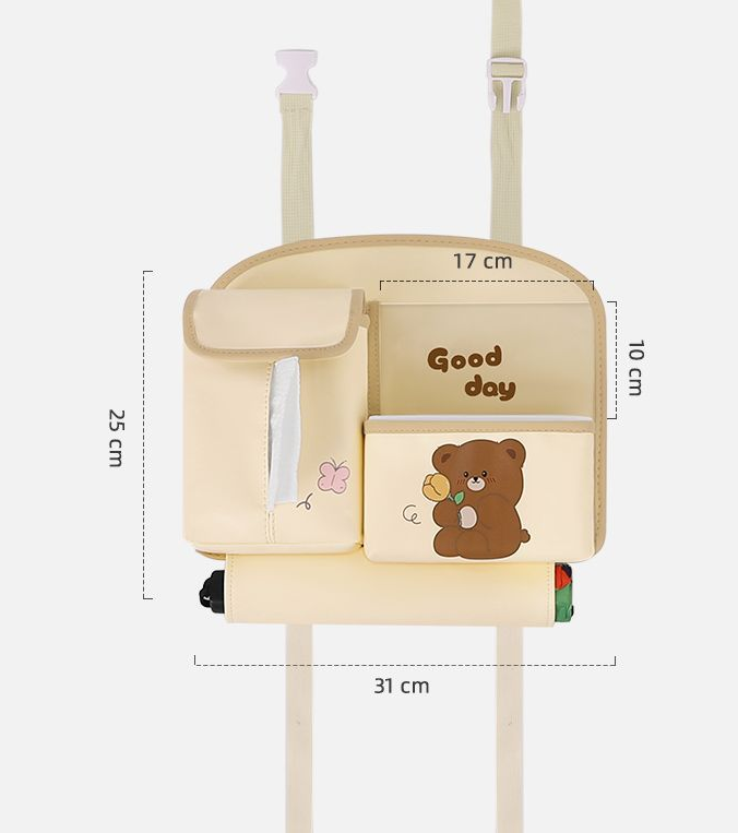 Car Seat Back Organizer with Practical design-Multi-Pocket Storage for Tissues and Gadgets-Cute bear(Pink)
