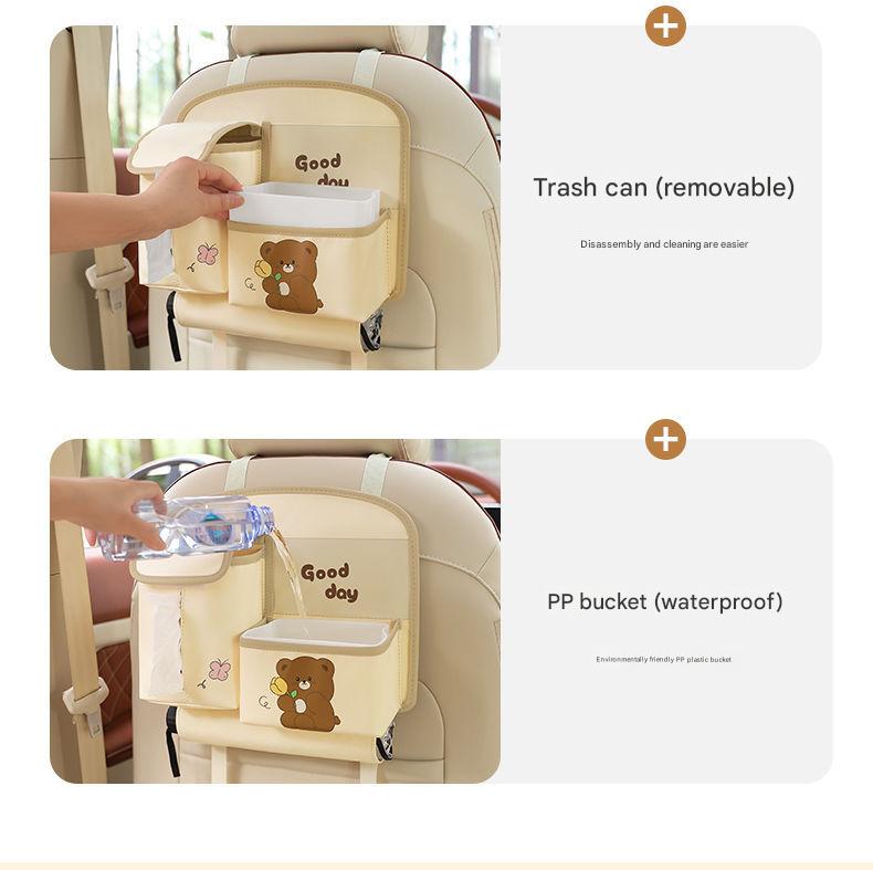 Car Seat Back Organizer with Practical design-Multi-Pocket Storage for Tissues and Gadgets-Cute bear(Pink)