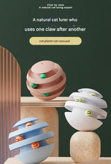 Pearl White Interactive Cat Scratching Ball Toy - Multi-layer Track with Rolling Ball - Front View