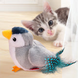 Interactive Plush Cat Toy - Lifelike Bird with Chirping Sounds and Feathers,Blue Gray - Front View