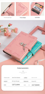 Heart Lock Diary with Key - Vintage Style Journal, Black PU Leather, Secure and Elegant - 45-Degree Angle