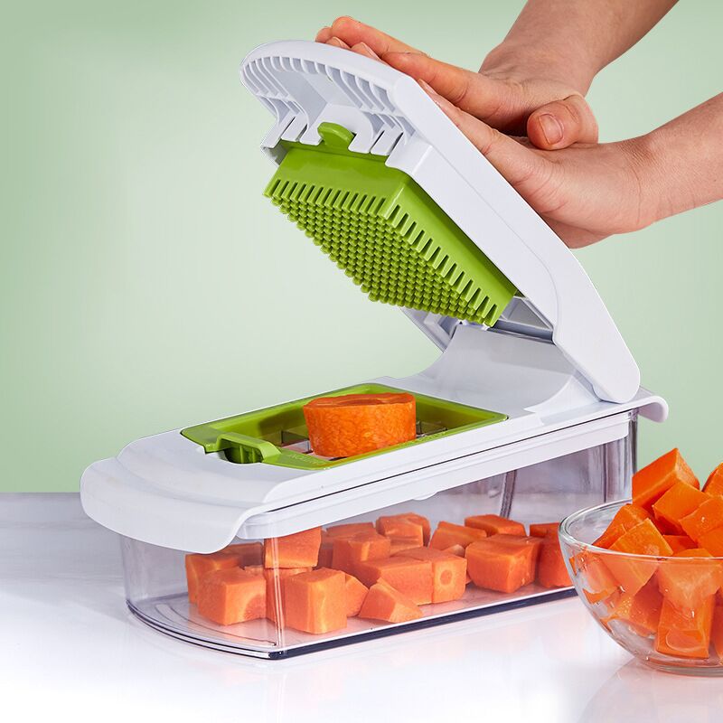 18-Piece Multi-Function Vegetable Chopper, Rotary Grater, Spiralizer and Slicer for Home Kitchen (White and green)
