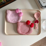 Korean INS Kitty Quilt Insulation Pad, Cute Fabric Kitchen Mat, Desktop Decoration (Red)