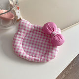 Korean INS Kitty Quilt Insulation Pad, Cute Fabric Kitchen Mat, Desktop Decoration (Pink plaid)