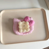 Korean INS Kitty Quilt Insulation Pad, Cute Fabric Kitchen Mat, Desktop Decoration (White and Pink)