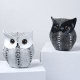 Black resin owl statue - modern perforated design for living room TV cabinet and entryway decoration - Rear View