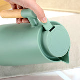 1000ml Red thermos bottle with wooden handle, double-layer glass liner coffee pot, suitable for hot and cold drinks - Side View
