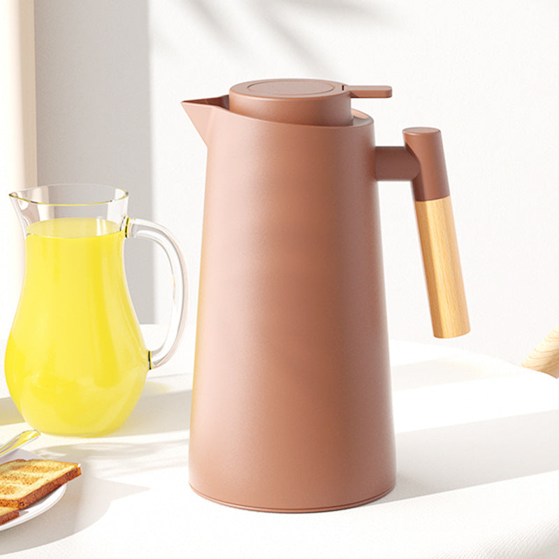 1000ml Coffee Pink thermos bottle with wooden handle, double-layer glass liner coffee pot, suitable for hot and cold drinks