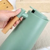 1000ml Coffee Pink thermos bottle with wooden handle, double-layer glass liner coffee pot, suitable for hot and cold drinks - Top-Down View