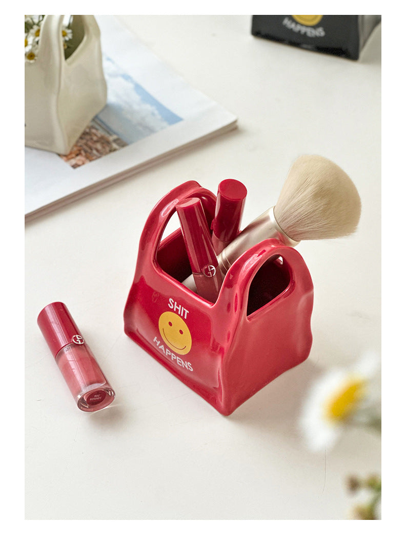 Black Ceramic Desktop Organizer - Cute Hand Shaped Pencil Holder and Makeup Brush Storage for Home a