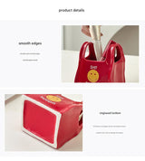 Red Ceramic Desktop Organizer - Cute Hand Shaped Pencil Holder and Makeup Brush Storage for Home and Office - Rear View