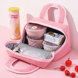 Blue Cute Cartoon Lunch Bag - Large Capacity Insulated Handbag for Students and Office Use - Side View