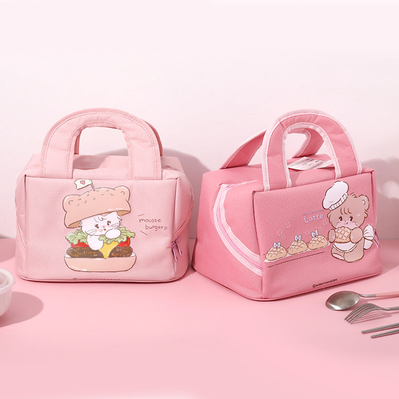 Blue (Ice Cream Bear) Cute Cartoon Lunch Bag - Large Capacity Insulated Handbag for Students and Office Use