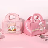 Blue (Ice Cream Bear) Cute Cartoon Lunch Bag - Large Capacity Insulated Handbag for Students and Office Use - Front View