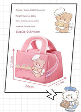 Blue (Ice Cream Bear) Cute Cartoon Lunch Bag - Large Capacity Insulated Handbag for Students and Office Use - Top-Down View