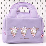Purple Cute Cartoon Lunch Bag - Large Capacity Insulated Handbag for Students and Office Use