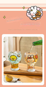 Mini Cartoon Glass Tumbler 400ml,Cute Beer and Juice Cup for Cold Drinks(Brown bear)