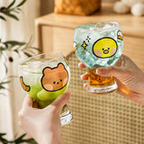 Mini Cartoon Glass Tumbler 400ml,Cute Beer and Juice Cup for Cold Drinks(White rabbit) - Top-Down View