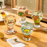 Mini Cartoon Glass Tumbler 400ml,Cute Beer and Juice Cup for Cold Drinks(Yellow duck) - Front View