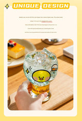 Mini Cartoon Glass Tumbler 400ml,Cute Beer and Juice Cup for Cold Drinks(Green frog) - Top-Down View