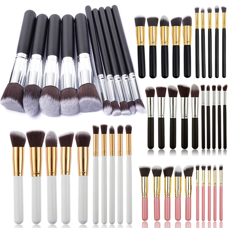 10-Piece White silver Makeup Brush Set - Large and Small Brushes for Professional Beauty Application