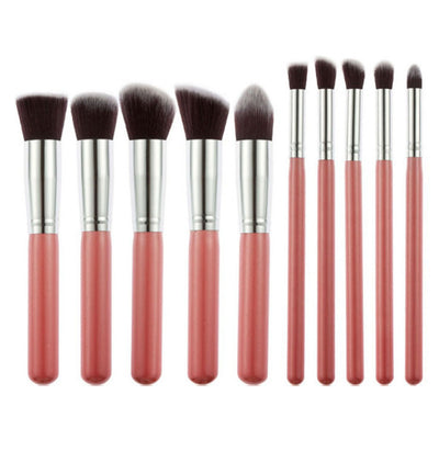 10-Piece Pink silver Makeup Brush Set - Large and Small Brushes for Professional Beauty Application