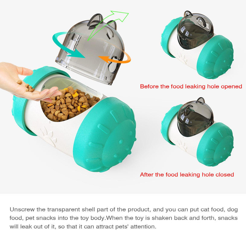 Pet Tumbler Treat Dispenser Ball,Interactive Feeding Toy for Dogs and Cats(Blue and White)