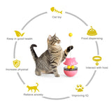 Cat Teaser Cup Toy, Interactive Treat Dispensing Ball with Wand (Yellow) - Front View