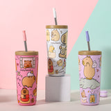 304 Stainless Steel Insulated Tumbler,Cartoon Design Portable Straw Cup for Home and Office(Lotus color) - Top-Down View