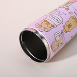 304 Stainless Steel Insulated Tumbler,Cartoon Design Portable Straw Cup for Home and Office(Lotus color) - Rear View