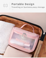PVC Transparent Cosmetic Bag,Waterproof Portable Travel Organizer with Handle(Pink) - Close-Up Angle