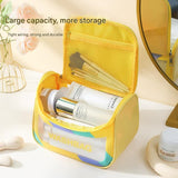 PVC Transparent Cosmetic Bag,Waterproof Portable Travel Organizer with Handle(Black) - Front View